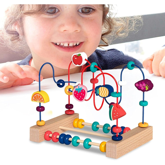 Jucarie din Lemn Montessori, Labirint Motricitate cu Abac si Animalute, Rollercoaster pentru Copii, Educativ, Dezvoltarea Abilitatilor Motorii, Numaratoare, 22x17x15 cm, Multicolor [9]