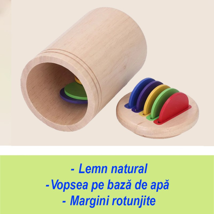 Jucarie Educativa Montessori din Lemn, 13 Piese, Sortator cu Discuri Colorate, Joc de Motricitate Fina pentru Copii, Varsta 2+ ani, Saculet Depozitare, 11.3 x 7 cm, Multicolor [4]