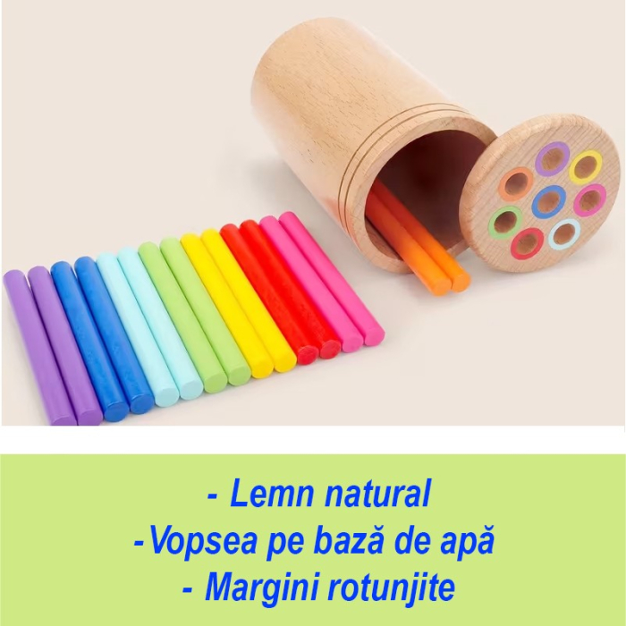 Jucarie Educativa Montessori din Lemn, 19 Piese, Sortator cu Betisoare, Joc de Motricitate Fina pentru Copii, Varsta 2+ ani, Saculet Depozitare, 11.3 x 7 cm, Multicolor [5]