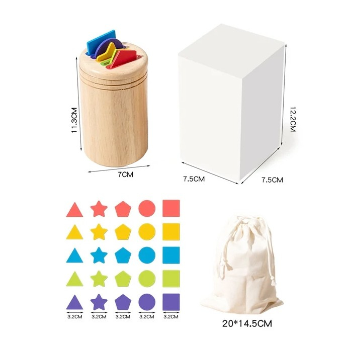 Jucarie Educativa Montessori din Lemn, 28 Piese, Sortator cu Forme Geometrice, Joc de Motricitate Fina pentru Copii, Varsta 2+ ani, Saculet Depozitare, 11.3 x 7 cm, Multicolor [2]