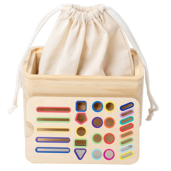 Jucarie Educativa Montessori din Lemn, Cutie Sortare Forme, Culori si Betisoare, Joc de Insirare, 56 piese, Dezvoltare Motricitate Fina, Copii 3+ ani, Multicolor [3]