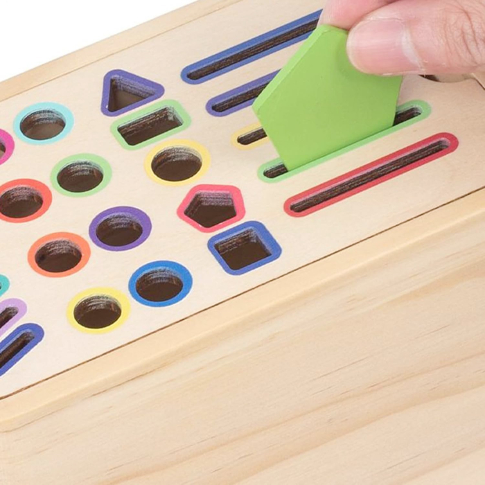 Jucarie Educativa Montessori din Lemn, Cutie Sortare Forme, Culori si Betisoare, Joc de Insirare, 56 piese, Dezvoltare Motricitate Fina, Copii 3+ ani, Multicolor [5]