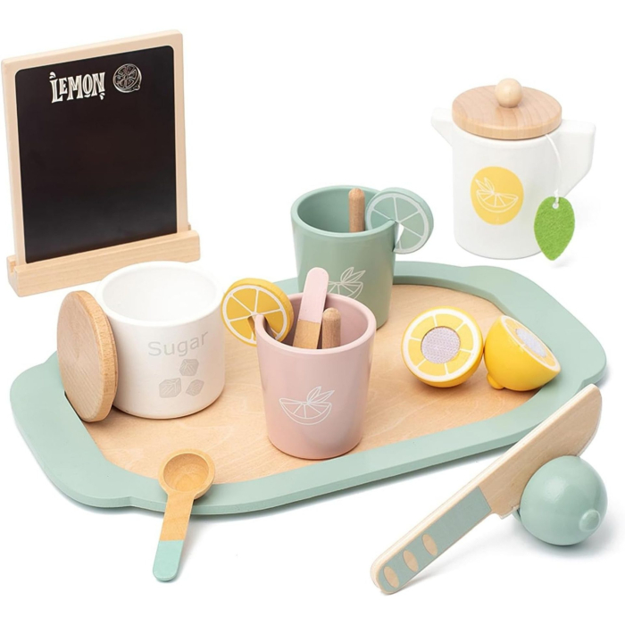 Jucarie Educativa Montessori din Lemn, Joc Interactiv Model Lemon Tea cu Accesorii de Bucatarie, Dezvolta Motricitatea Fina, 3ani+, Multicolor [1]