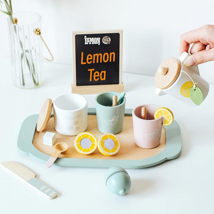 Jucarie Educativa Montessori din Lemn, Joc Interactiv Model Lemon Tea cu Accesorii de Bucatarie, Dezvolta Motricitatea Fina, 3ani+, Multicolor [2]