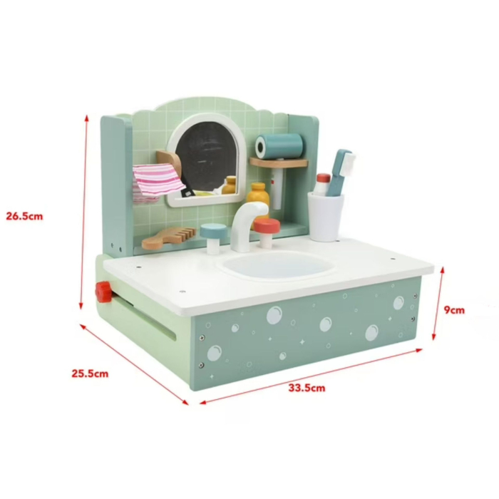 Jucarie Educativa Montessori din Lemn, Masuta de Toaleta si Lavoar Interactiv pentru Copii, Set de Joaca cu Accesorii de Baie si Ingrijire, 2 kg, 3 ani+, Multicolor [3]