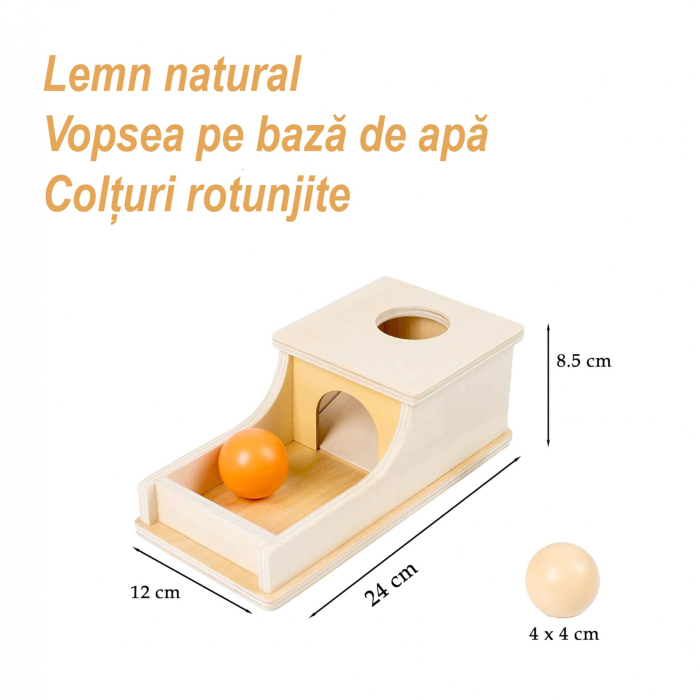Jucarie Educativa Montessori din Lemn, Model Pista cu Bile si Tunel, 4 piese, Joc pentru Motricitate si Coordonare, Copii 12+ luni, 24 x 12 x 8.5 cm, Multicolor [2]