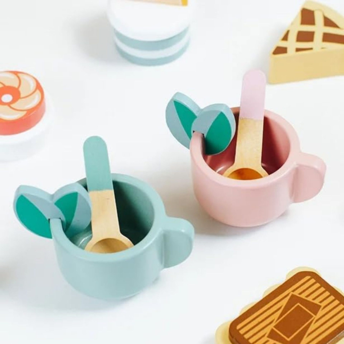 Jucarie Educativa Montessori din Lemn, Set de Joaca Interactiv, Model Etajera cu 3 Niveluri pentru Deserturi si Prajituri, Dezvolta Motricitatea si Imaginatia, 3ani+, Multicolor [3]