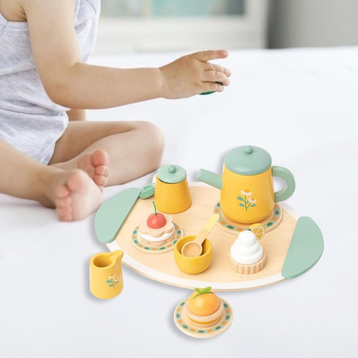 Jucarie Educativa Montessori din Lemn, Set de Joaca Interactiv, Model Royal Tea cu Margarete si Prajituri, Dezvolta Motricitatea si Abilitatile Sociale, 3ani+, Multicolor [6]