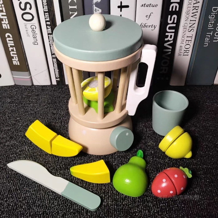 Jucarie Educativa Montessori din Lemn, Set de Joaca Interactiv, Model Storcator de Fructe cu Blender si Accesorii, Dezvolta Motricitatea si Imaginatia, 3ani+, Multicolor [6]