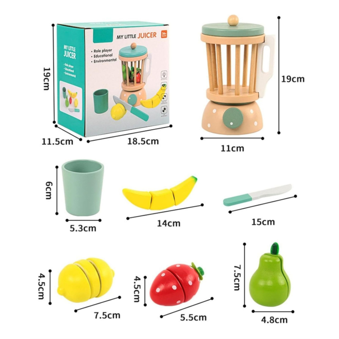 Jucarie Educativa Montessori din Lemn, Set de Joaca Interactiv, Model Storcator de Fructe cu Blender si Accesorii, Dezvolta Motricitatea si Imaginatia, 3ani+, Multicolor [2]