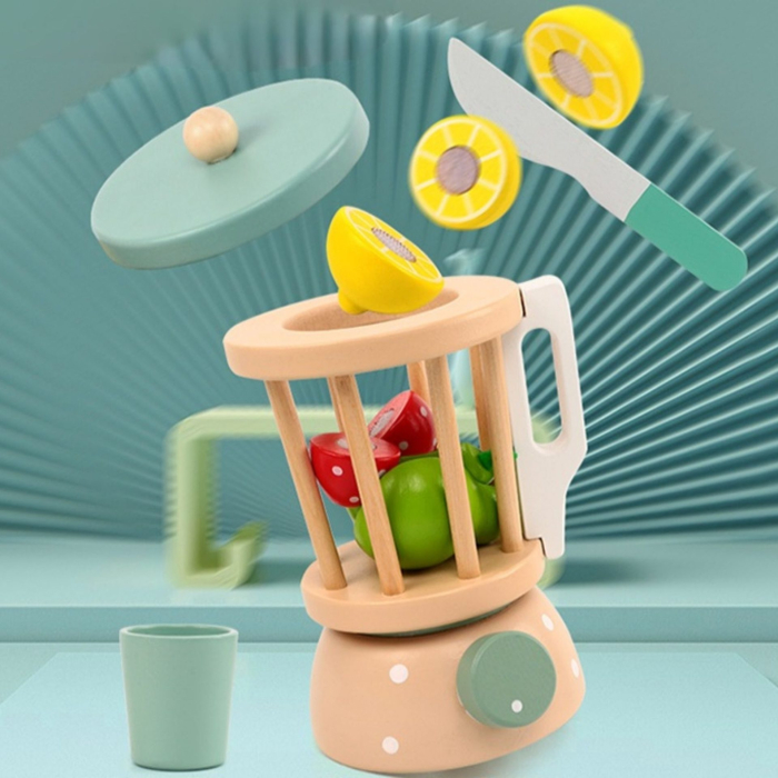 Jucarie Educativa Montessori din Lemn, Set de Joaca Interactiv, Model Storcator de Fructe cu Blender si Accesorii, Dezvolta Motricitatea si Imaginatia, 3ani+, Multicolor [4]