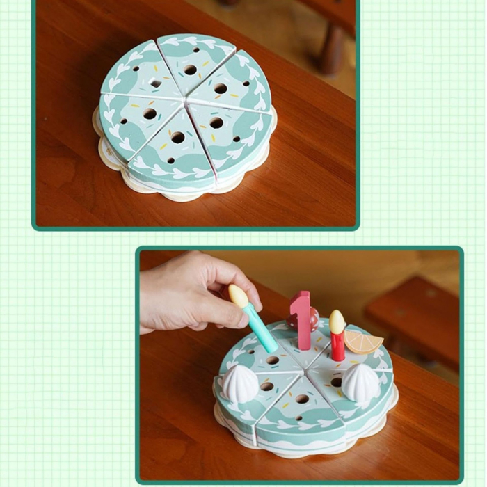 Jucarie Educativa Montessori din Lemn, Set de Joaca Interactiv, Model Tort Aniversar Interactiv cu Velcro, Include Cifre 1-5 si Accesorii de Taiere, Dezvolta Motricitatea si Imaginatia, 3ani+ [5]