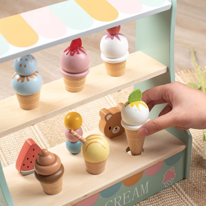 Jucarie Educativa Montessori din Lemn, Stand de Inghetata Interactiv cu 25+ Accesorii, Include Meniu si Bani de Jucarie, Dezvolta Motricitatea si Abilitatile Sociale, 3ani+, Multicolor [4]
