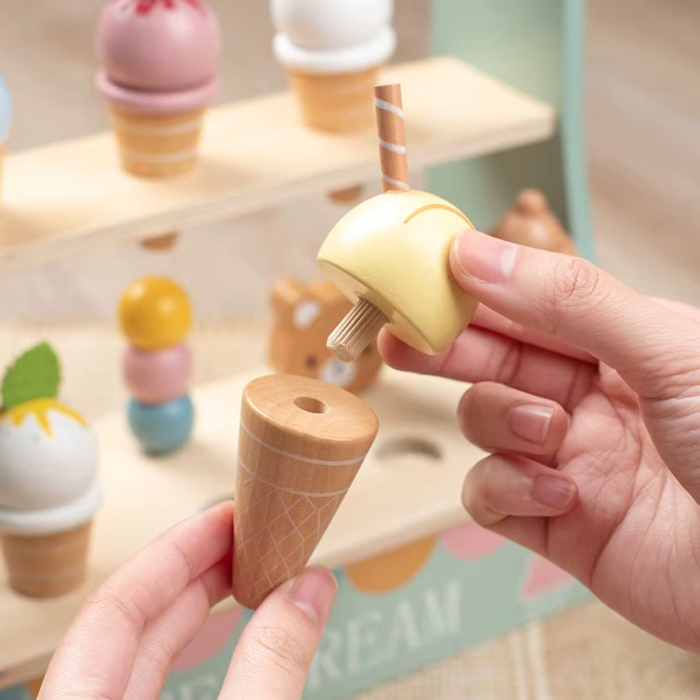 Jucarie Educativa Montessori din Lemn, Stand de Inghetata Interactiv cu 25+ Accesorii, Include Meniu si Bani de Jucarie, Dezvolta Motricitatea si Abilitatile Sociale, 3ani+, Multicolor [5]