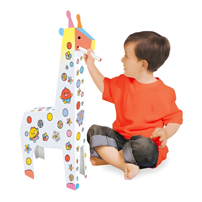 Jucarie Educativa pentru Copii, Model Girafa 3D, Set de Asamblat si Colorat din Carton, Puzzle 3D Educativ, 31 x 7.5 x 54 cm, 3+ ani, Alb Multicolor [2]