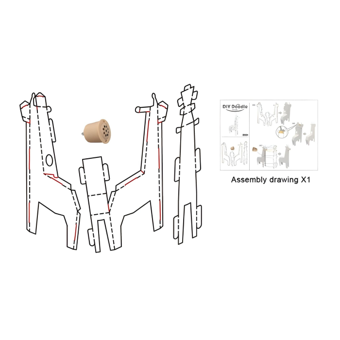 Jucarie Educativa pentru Copii, Model Girafa 3D, Set de Asamblat si Colorat din Carton, Puzzle 3D Educativ, 31 x 7.5 x 54 cm, 3+ ani, Alb Multicolor [4]