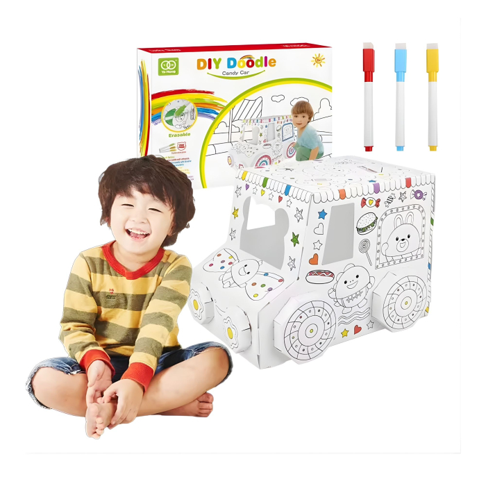 Jucarie Educativa pentru Copii, Model Masinuta 3D, Jucarie de Asamblat si Colorat, din Carton, 28 x 20 cm, 3+ ani, Alb [3]