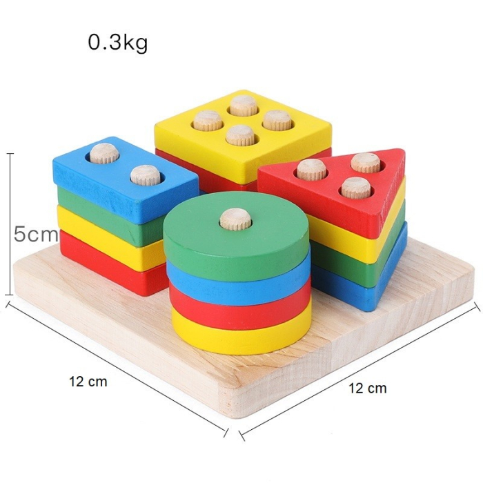 Jucarie Educativa Tip Montessori, din Lemn, + 36 Luni, Forme Geometrice, 16 Piese, 12 x 12 cm, Multicolor [2]