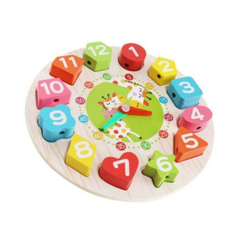 Jucarie Educativa Tip Montessori, Model Ceas Girafa, din Lemn, + 36 Luni, 12 Piese, 17 cm, Multicolor [5]