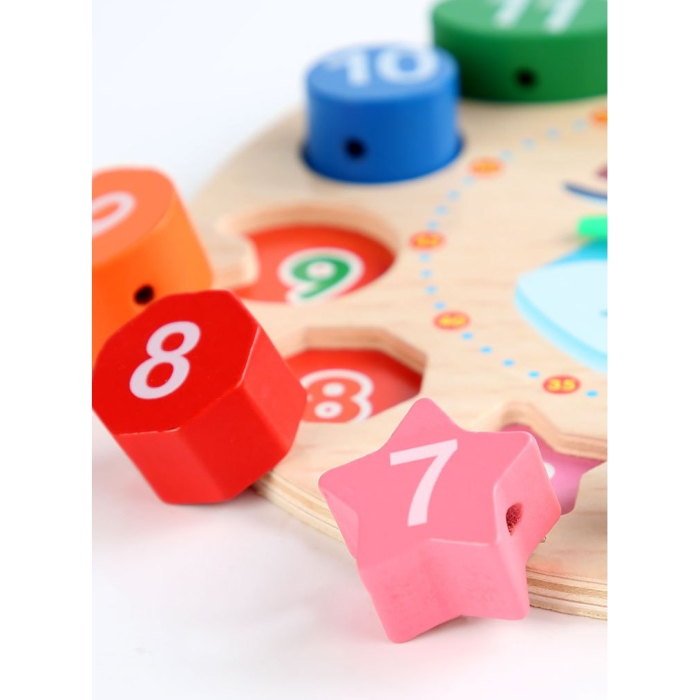 Jucarie Educativa Tip Montessori, Model Ceas Pinguin, din Lemn, + 36 Luni, 12 Piese, 17.2 cm, Multicolor [3]