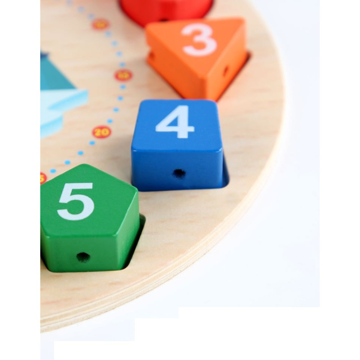 Jucarie Educativa Tip Montessori, Model Ceas Pinguin, din Lemn, + 36 Luni, 12 Piese, 17.2 cm, Multicolor [4]