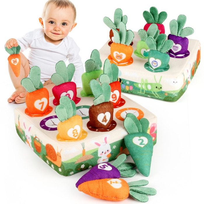 Jucarie Interactiva Montessori, pentru Copii, de Sortat pe Culori, 9 Morcovi si Suport, Multicolor [8]