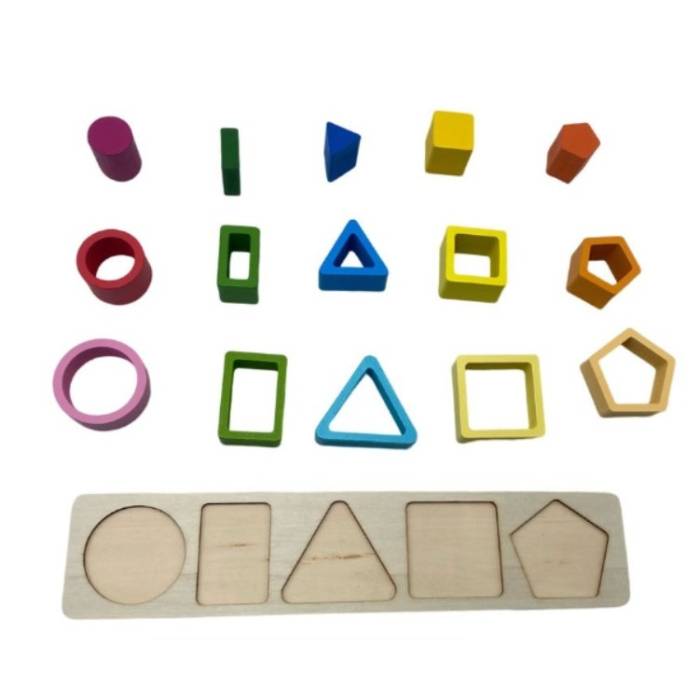 Jucarie Montessori de Sortat, din Lemn, Tip Puzzle, cu 5 Forme Asimetrice, 15 Piese, Educativa, Interactiva, Creativa, Materiale Non Toxice, +2 Ani, Multicolor [6]