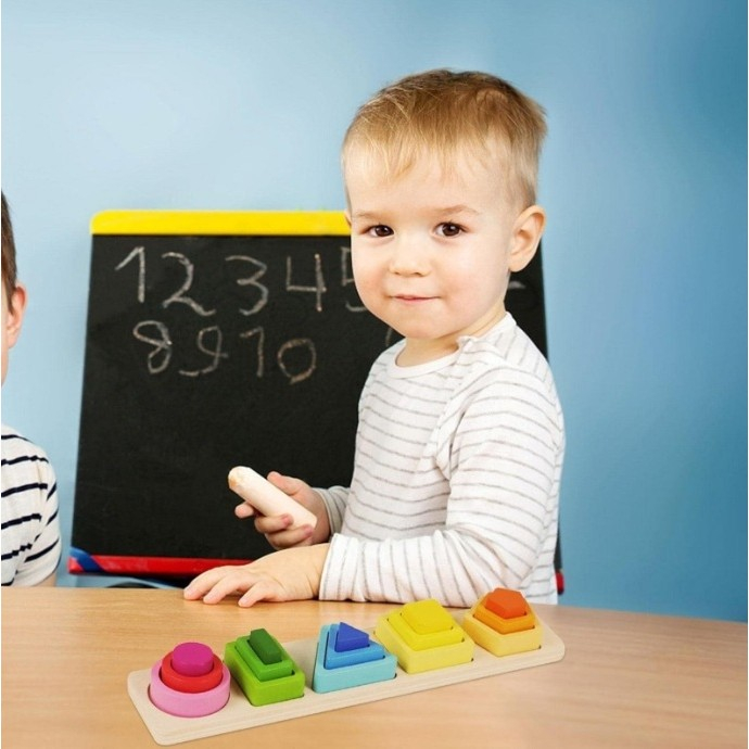 Jucarie Montessori de Sortat, din Lemn, Tip Puzzle, cu 5 Forme Asimetrice, 15 Piese, Educativa, Interactiva, Creativa, Materiale Non Toxice, +2 Ani, Multicolor [2]