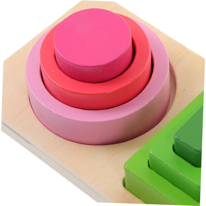 Jucarie Montessori de Sortat, din Lemn, Tip Puzzle, cu 5 Forme Asimetrice, 15 Piese, Educativa, Interactiva, Creativa, Materiale Non Toxice, +2 Ani, Multicolor [3]