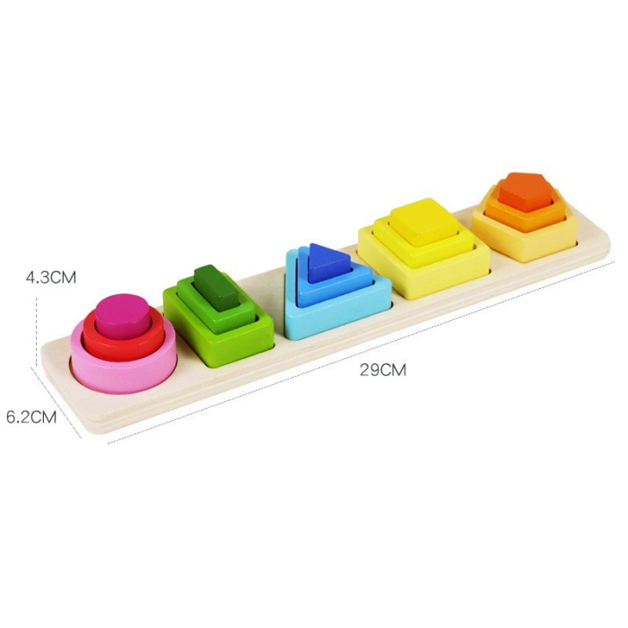 Jucarie Montessori de Sortat, din Lemn, Tip Puzzle, cu 5 Forme Asimetrice, 15 Piese, Educativa, Interactiva, Creativa, Materiale Non Toxice, +2 Ani, Multicolor [7]