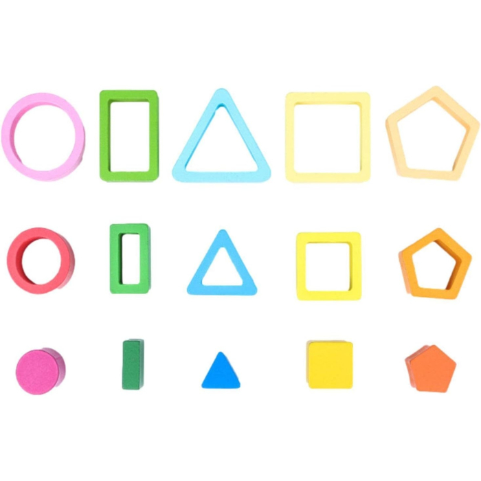 Jucarie Montessori din Lemn, Tip Puzzle, cu 5 Forme Asimetrice, 15 Piese, Educativa, Interactiva, Creativa, Model Forme Geometrice, Materiale Non Toxice, +2 Ani, 29x6.5 cm, Multicolor [8]