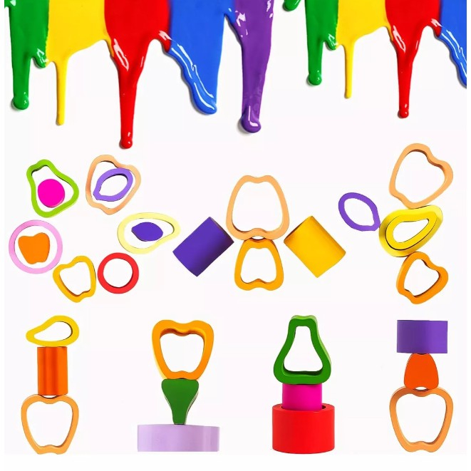 Jucarie Montessori din Lemn, Tip Puzzle, cu 5 Forme Asimetrice, 15 Piese, Model Fructe, Educativa, Interactiva, Creativa, Materiale Non Toxice, +2 Ani, 29x6.5 cm, Multicolor [3]