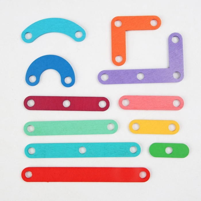 Jucarie Montessori Pegboard, din Lemn, Tip Puzzle, Forme, Litere, Educativ, 17.8 x 17.8 x 1.5 cm, Multicolor [4]