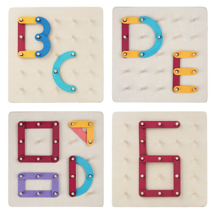 Jucarie Montessori Pegboard, din Lemn, Tip Puzzle, Forme, Litere, Educativ, 17.8 x 17.8 x 1.5 cm, Multicolor [5]