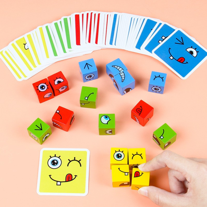 Jucarie Pentru Copii Montessori Cub din Lemn, Asamblare Fete, 64 de Carti Distractive, Clepsidra si Clopotel inclus, pentru Baieti si Fete, Varsta +3 ani, Educativ, Cutie din carton, 21 x 21 x 5.5 cm [13]