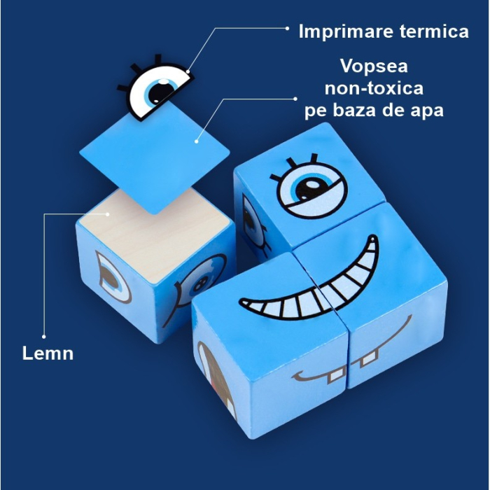 Jucarie pentru copii montessori, cub din lemn, asamblare fete, 64 de carti distractive, pentru baieti si fete, varsta +3 ani, educativ, multicolor [7]