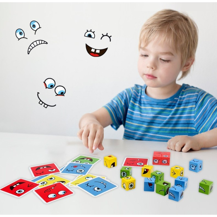 Jucarie pentru copii montessori, cub din lemn, asamblare fete, 64 de carti distractive, pentru baieti si fete, varsta +3 ani, educativ, multicolor [3]