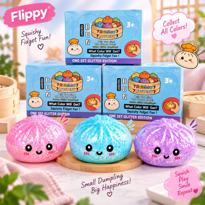 Jucarie Squishy Antistres Dumpling, Model cu Bilute, Revenire Lenta, 16x16 cm, Diverse Culori [3]