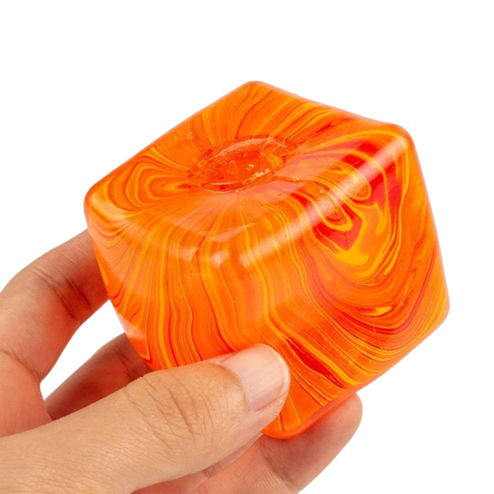 Jucarie Squishy tip Needoh in Forma de Cub de Gheata, Model Linii Flow din Maltoza, Antistres Senzoriala Comprimabila cu Revenire Lenta, 5.5x5.5x5.5 cm, 180 g, Portocaliu [3]