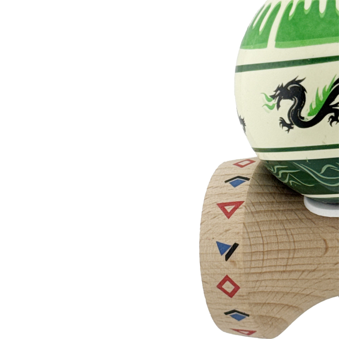 Kendama X DRAGON Series Profesionala, Super Sticky, Cupe Mari King Size V3, Rulment Metalic, 18 cm, Verde deschis/Negru [7]