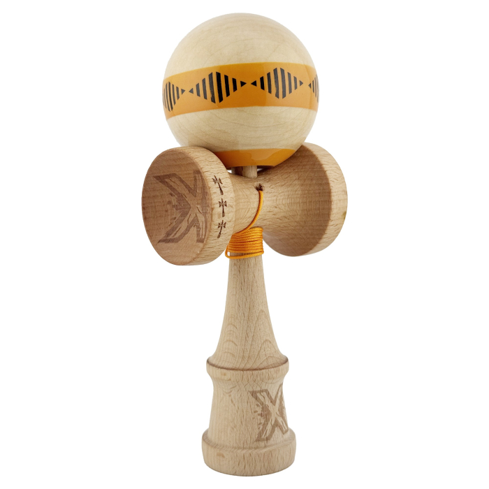 Kendama X FREQUENCY Profesionala, Big Cups V2, Super Sticky cu Cupe Mari, Rulment Metalic, 18 cm, Portocaliu/Maro [9]