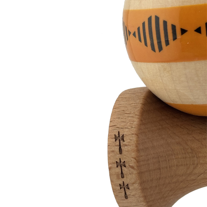 Kendama X FREQUENCY Profesionala, Big Cups V2, Super Sticky cu Cupe Mari, Rulment Metalic, 18 cm, Portocaliu/Maro [6]