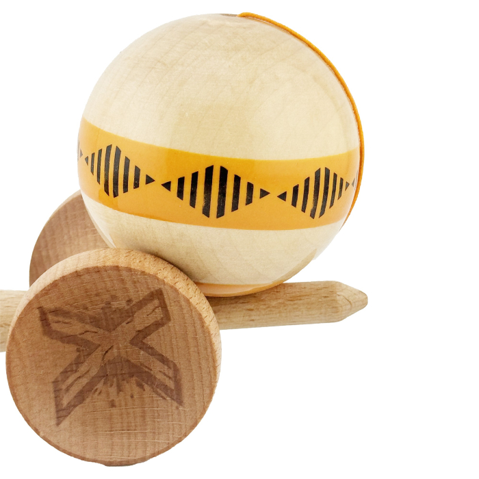 Kendama X FREQUENCY Profesionala, Big Cups V2, Super Sticky cu Cupe Mari, Rulment Metalic, 18 cm, Portocaliu/Maro [7]