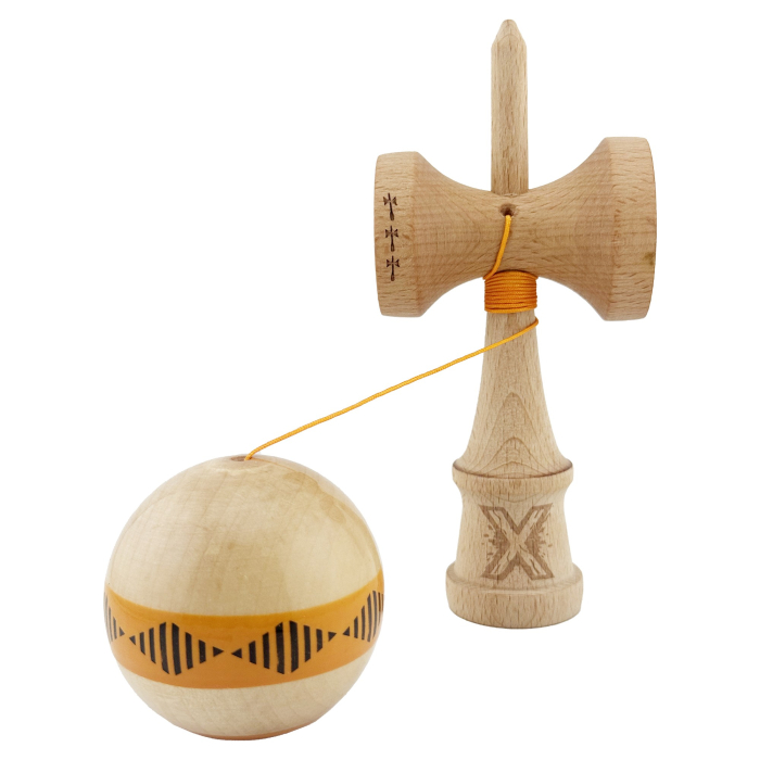 Kendama X FREQUENCY Profesionala, Big Cups V2, Super Sticky cu Cupe Mari, Rulment Metalic, 18 cm, Portocaliu/Maro [3]