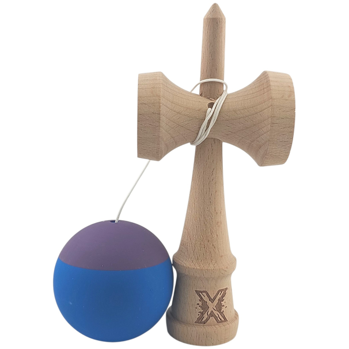 Kendama X Profesionala din Lemn, Rubber Grip, 18 cm, Joc de Indemanare, Albastru/Mov [2]