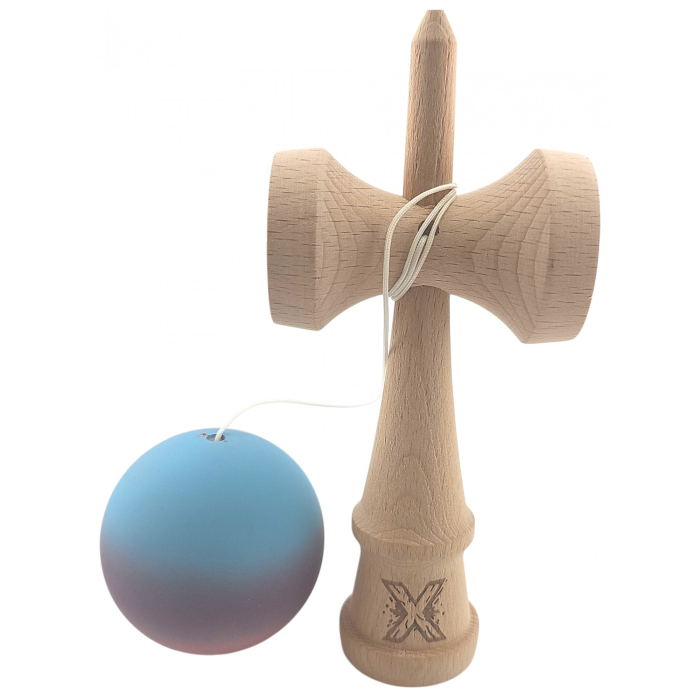 Kendama X Profesionala din Lemn, Rubber Grip, 18 cm, Joc de Indemanare, Roz/Mov/Albastru [2]