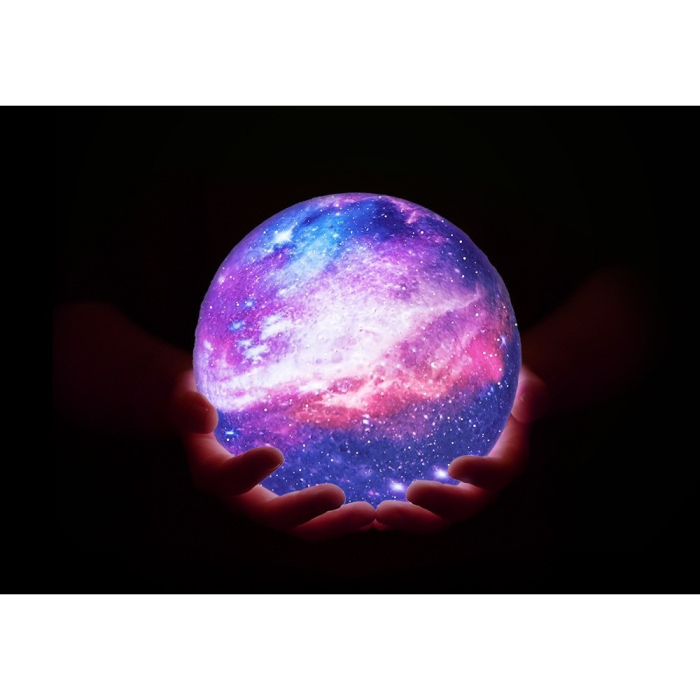 Lampa de veghe in forma de luna cu stele 3D Moon Light 7 culori, alimentare baterii, stand din lemn inclus, 15 cm [2]