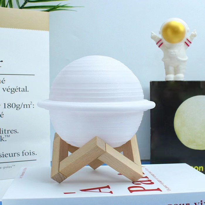 Lampa de Veghe, Model Planeta Saturn, 3D, Lumina Alb Cald, Suport din Plastic, cu Baterii, 13 cm, Alb [7]