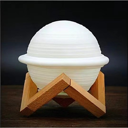 Lampa de Veghe, Model Planeta Saturn, 3D, Lumina Alb Cald, Suport din Plastic, cu Baterii, 13 cm, Alb [6]
