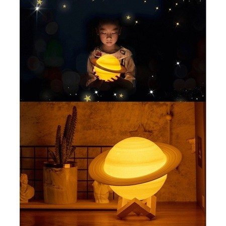 Lampa de Veghe, Model Planeta Saturn, 3D, Lumina Alb Cald, Suport din Plastic, cu Baterii, 13 cm, Alb [3]
